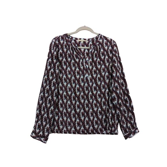 41 Hawthorn Geometric Blouse M Red VNeck Roll Tab Long Sleeves Office Top Career - Picture 9 of 9